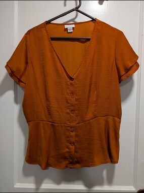 Liz Claiborne Rust Orange Button-Front V-Neck Blouse